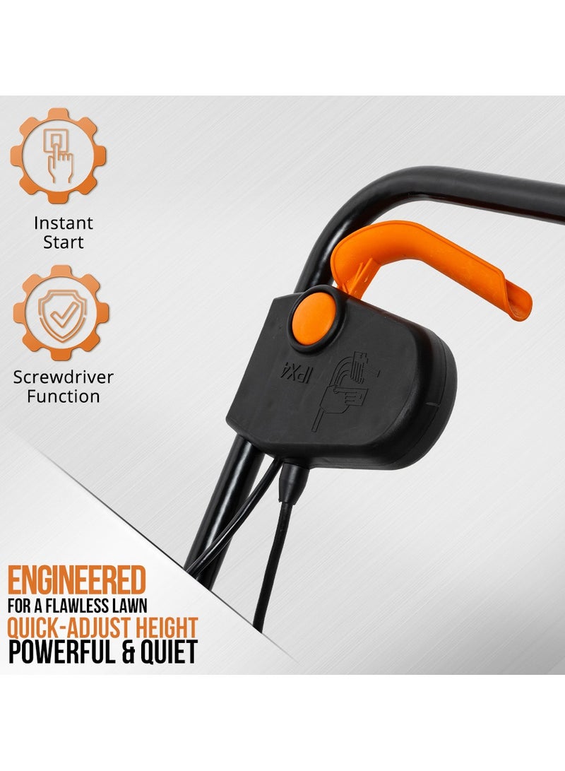 كسيبي جزازة العشب الكهربائية، جزازة العشب 1200 وات للساحات الصغيرة، جزازة العشب المدمجة وخفيفة الوزن، مقبض قابل للطي، ارتفاع القطع قابل للتعديل، جزازات العشب ذات الدفع السلكي لساحة الحديقة. - Image 3